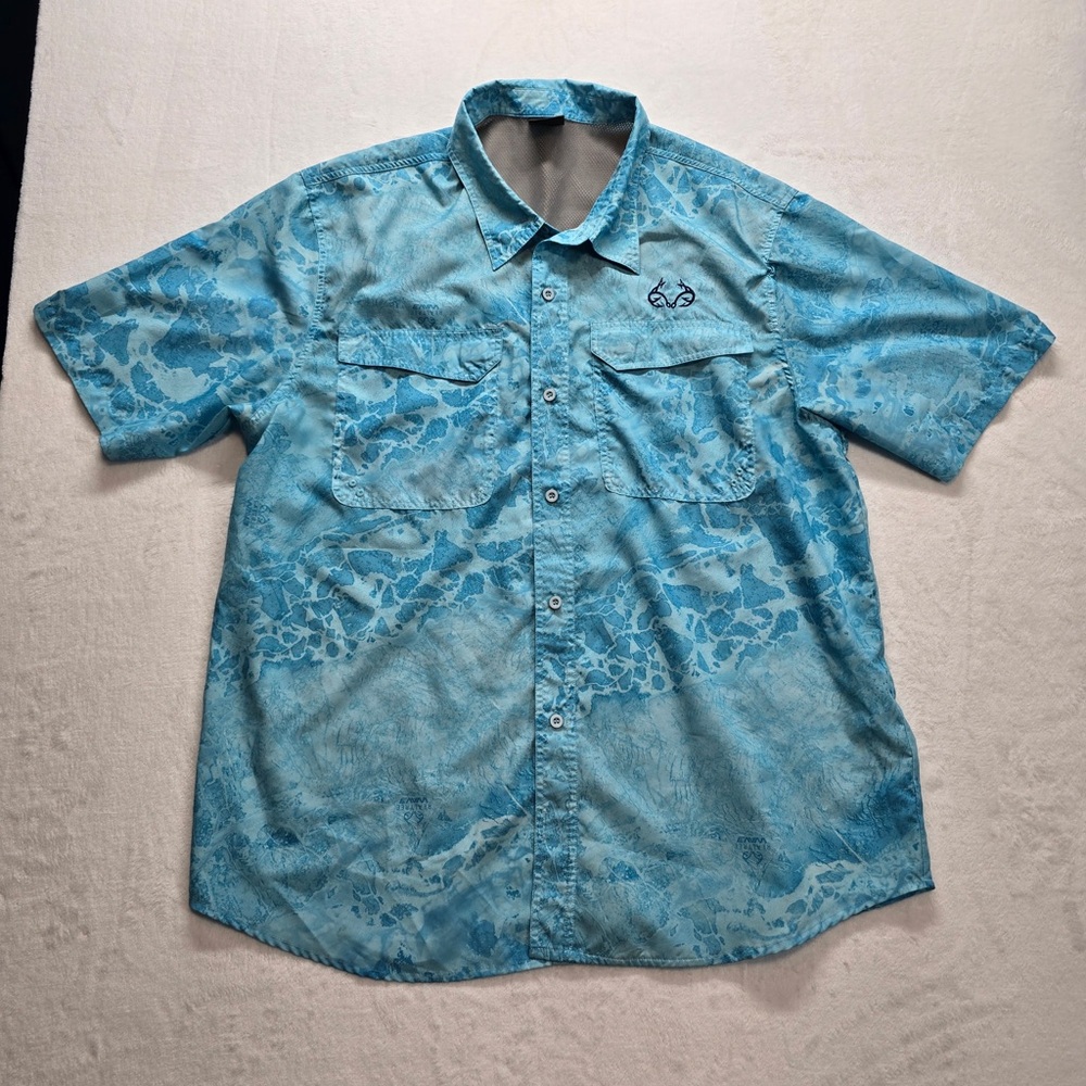 Realtree Fishing Button Up‎ Shirt Blue Camo Short Sleeve Men’s XXL
